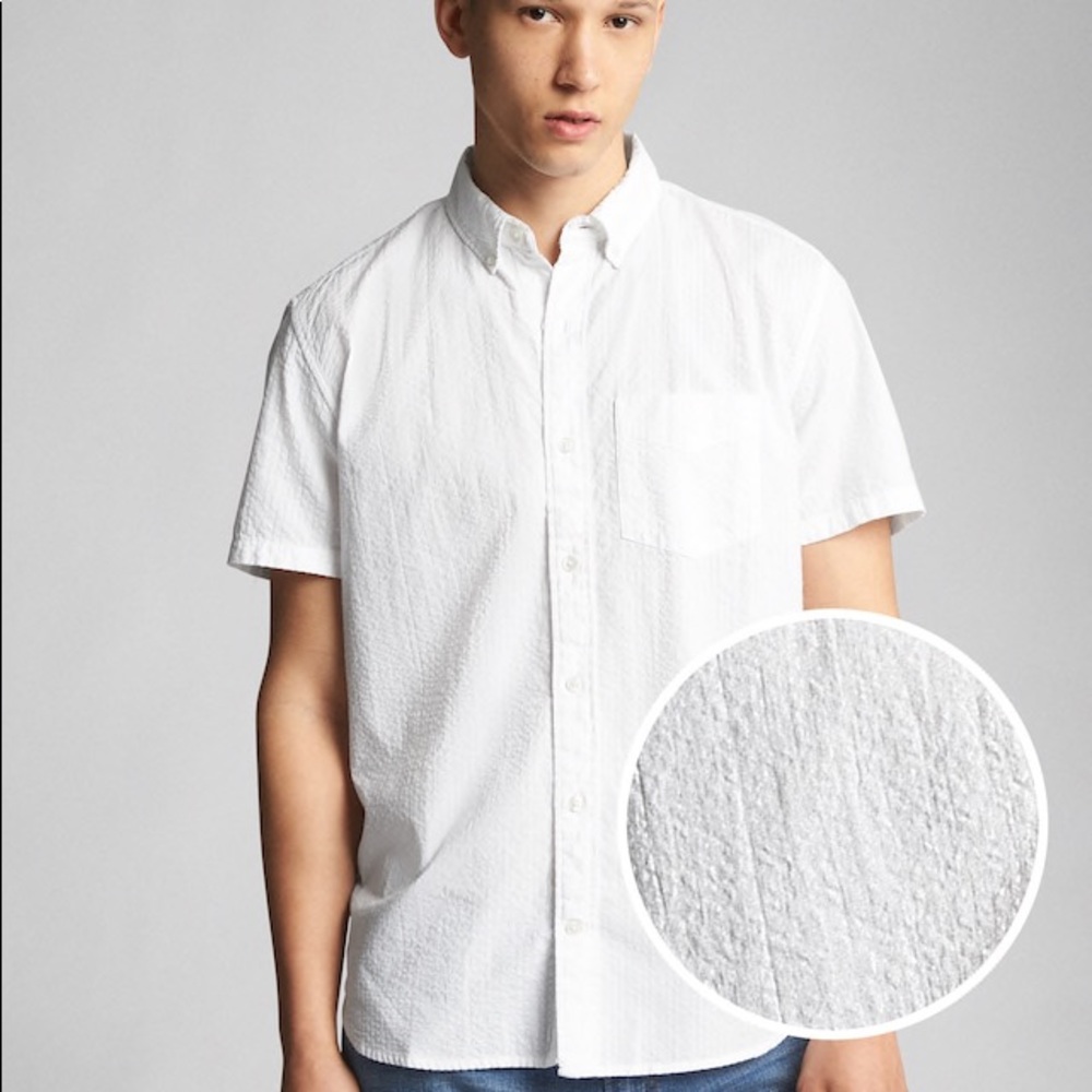 Short Sleeve Seersucker Print Shirt